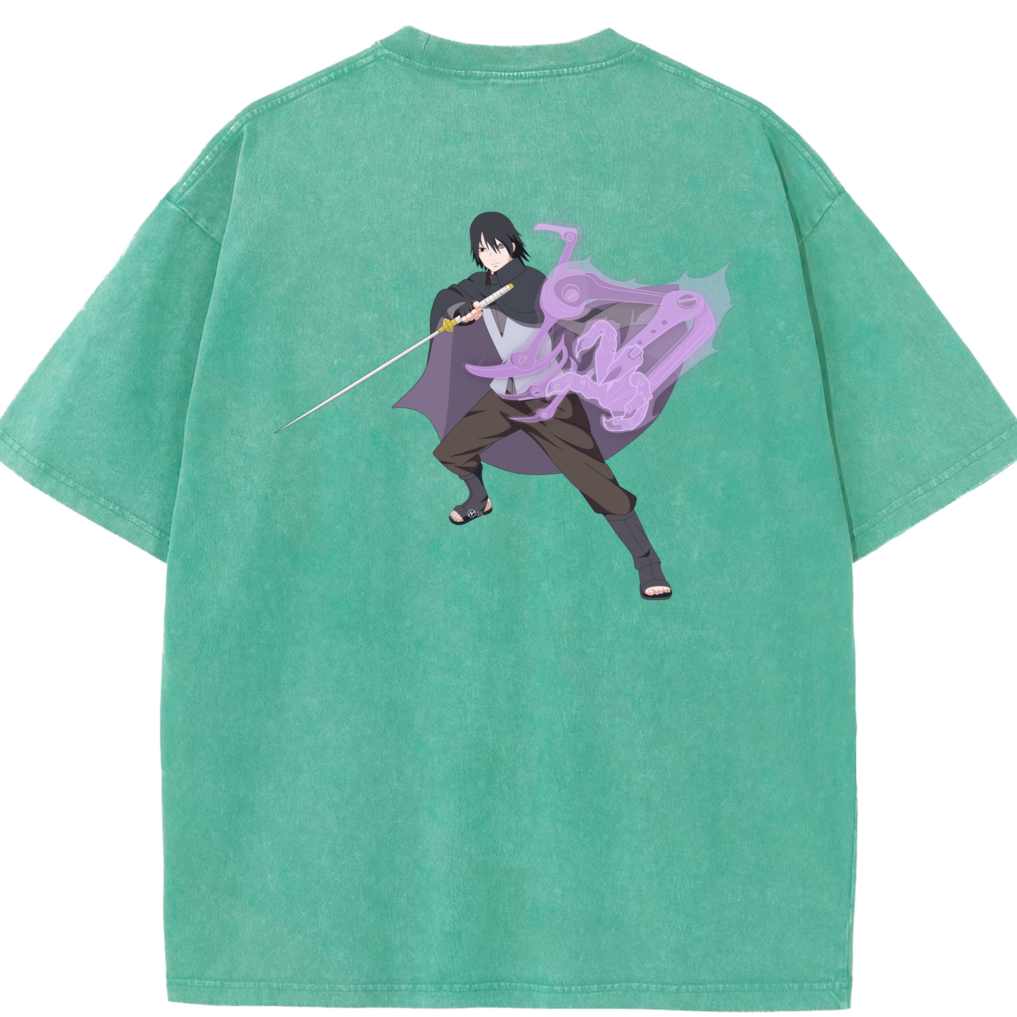 （画像用） NARUTO -ナルト- うちは サスケ Uchiha Sasuke 綿100% ヴィンテージ風 半袖Tシャツ（背面プリント）